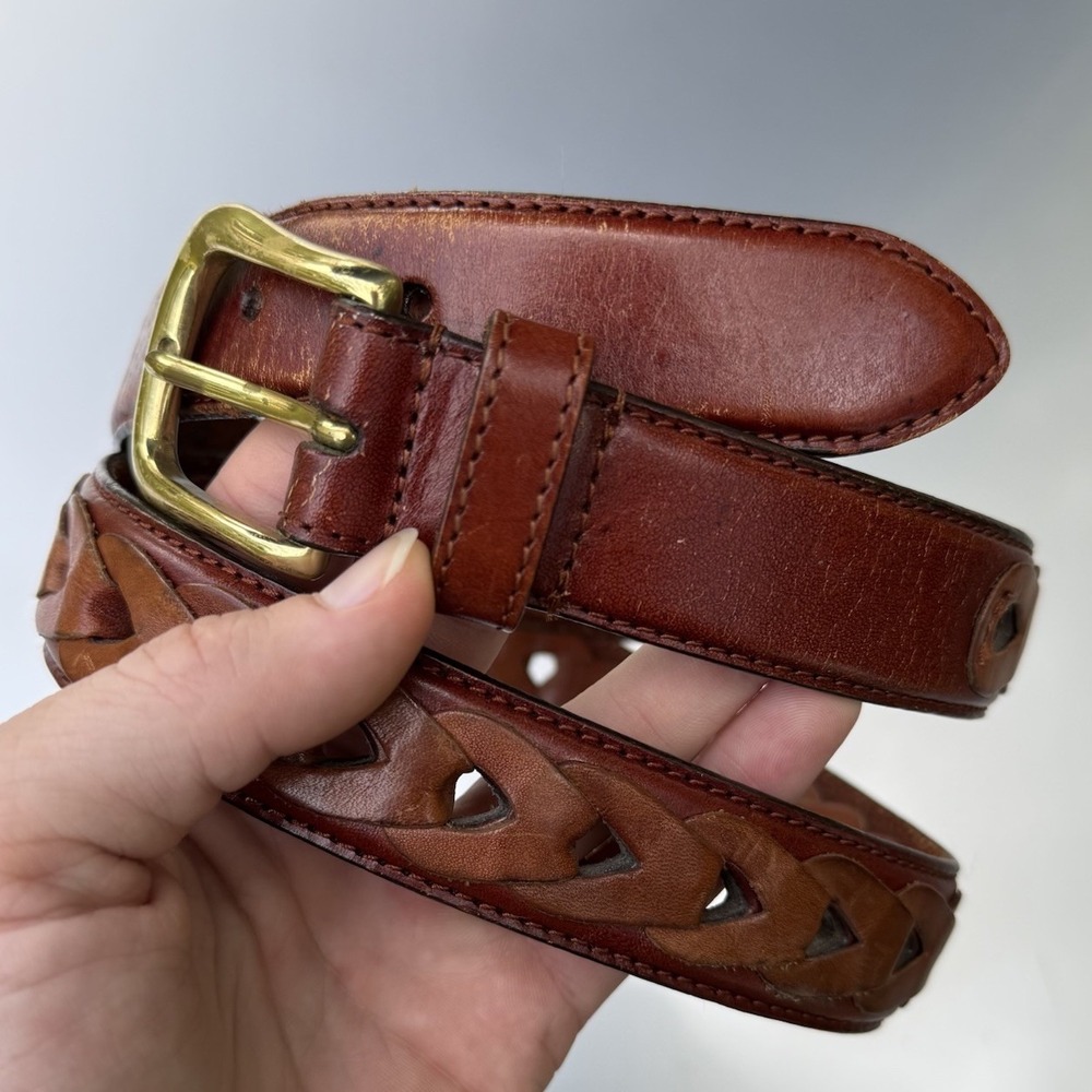 Vintage RIGGINGS Leather Western Indie Style Belt With Brass Buckle Size 36